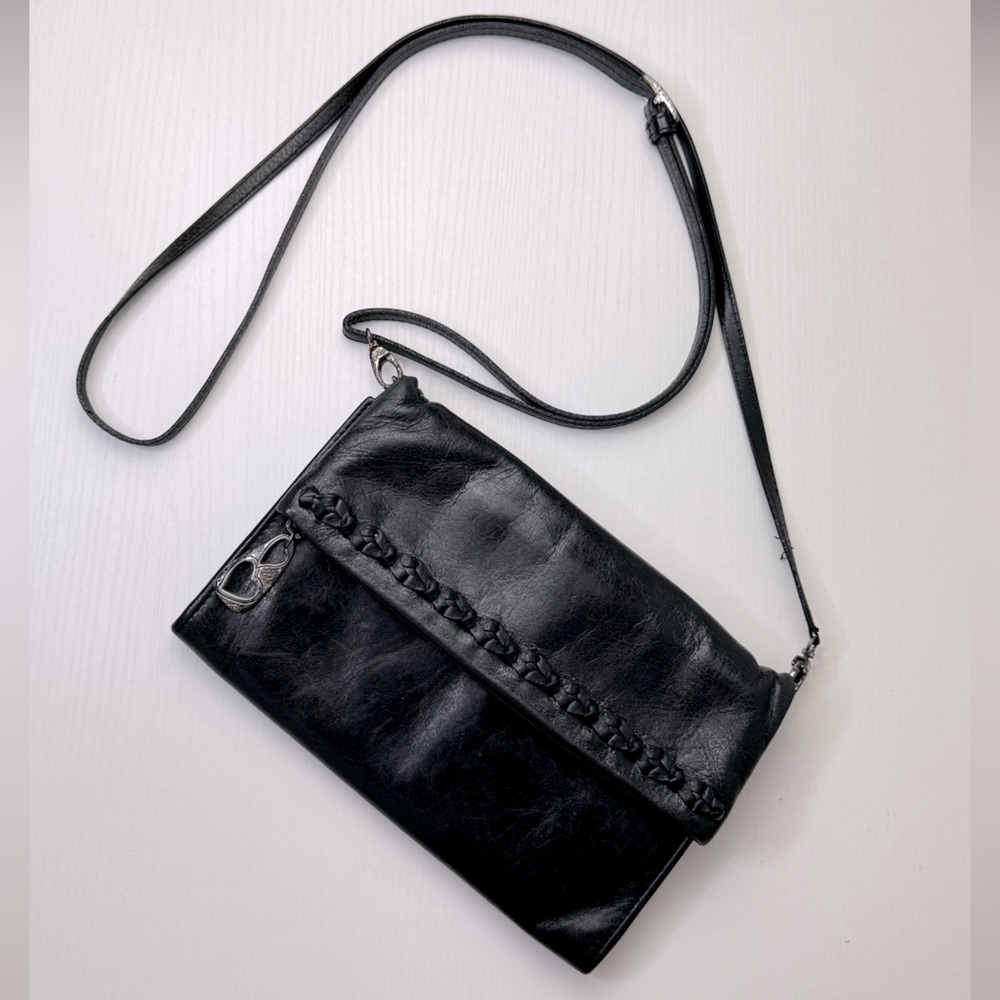 Vintage Brighton Black‎ Leather Foldable Crossbody bag Clutch Wallet